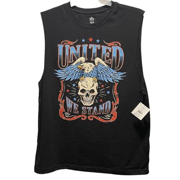 CELEBRATE PATRIOTIC Black Muscle Shirt Men's Large (42-44) Skulls Eagle NWT - Picture 1 of 12